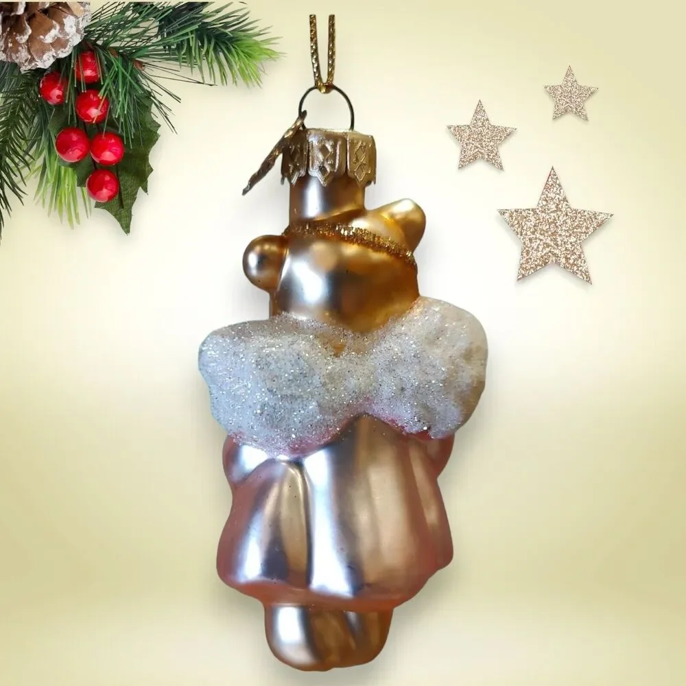 Gold Pink Angel Teddy Bear Ornament Hand Blown Glass Thomas Pacconi Classics '02